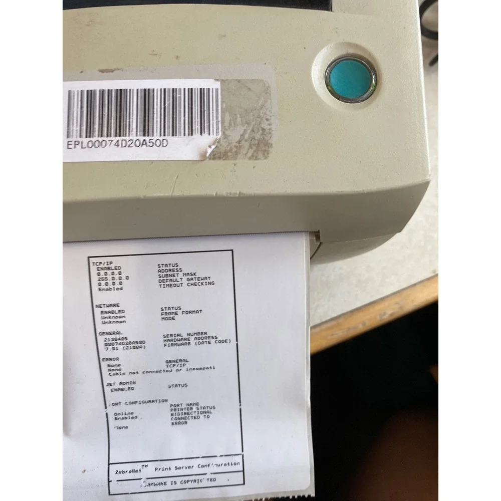 Zebra LP 2844 Thermal Label Printer Desktop Shipping Barcode Beige 120563 *Read